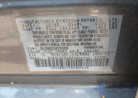 2022 Nissan Sentra Sv Xtronic Cvt из США, поврежденный, VIN 3N1AB8CV5NY305658